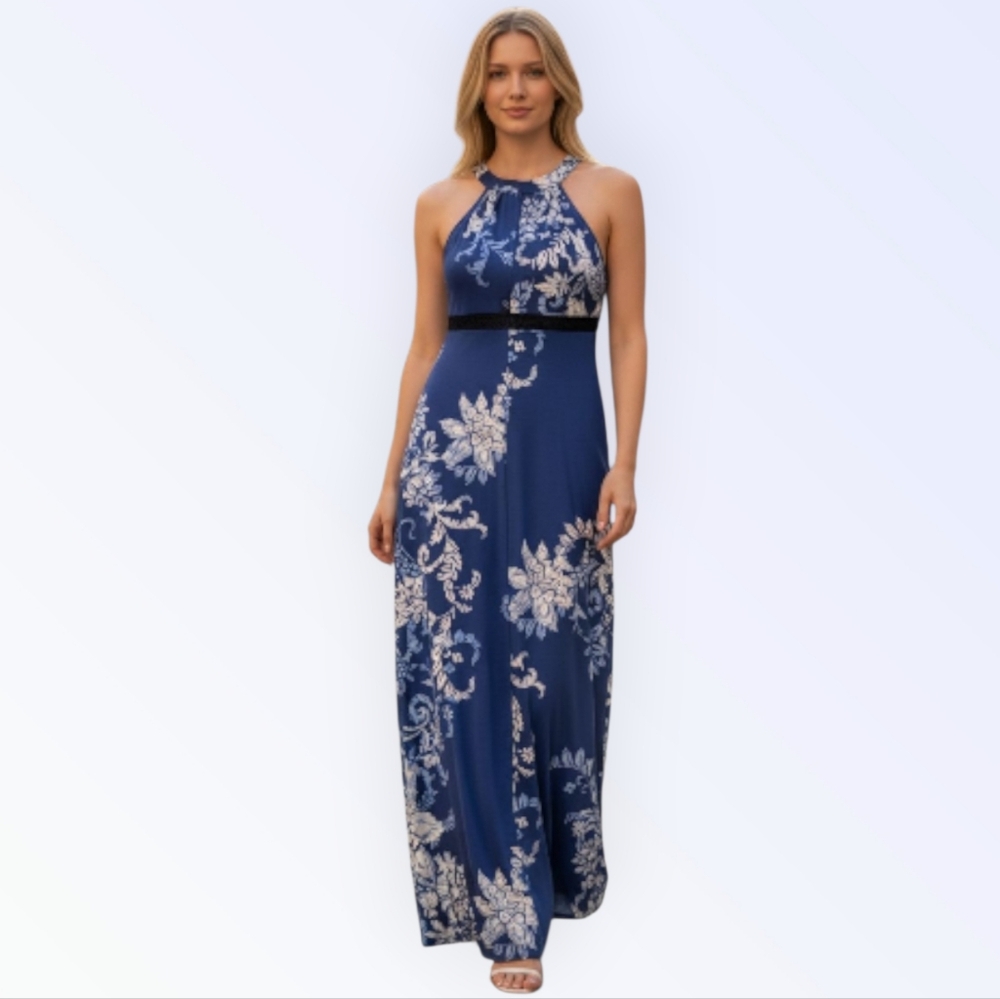 Emerald Sundae Elegant Blue Floral Maxi Dress Juniors Size Large